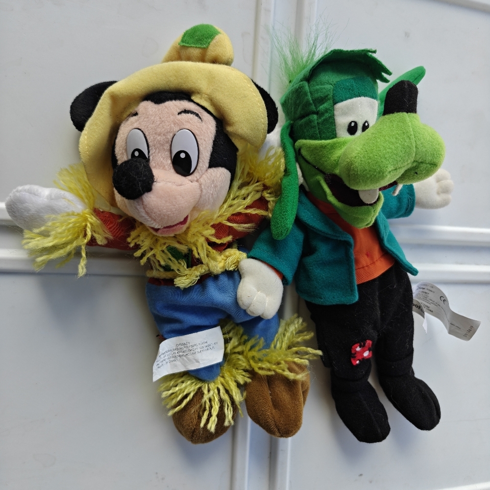 Disney Plush Toy Duo - Mickey in Yellow and Blue, Goofy in Green and Black